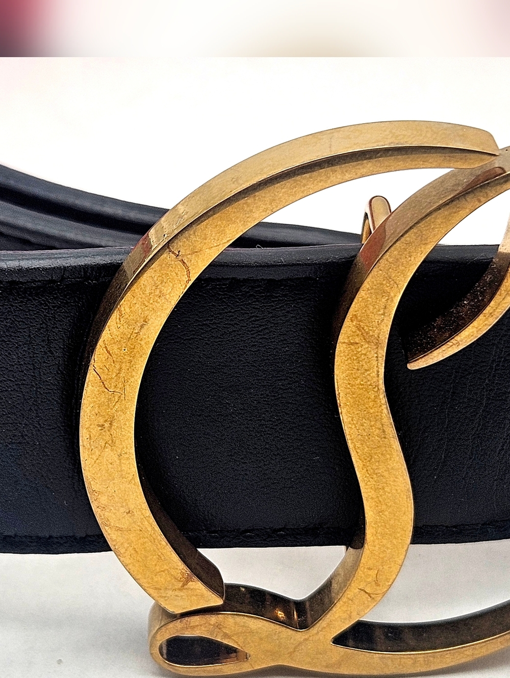 Christian LOUBOUTIN Black Leather Belt Size 90 / 36 Gold Logo Buckle Men / Women - Picture 2 of 8